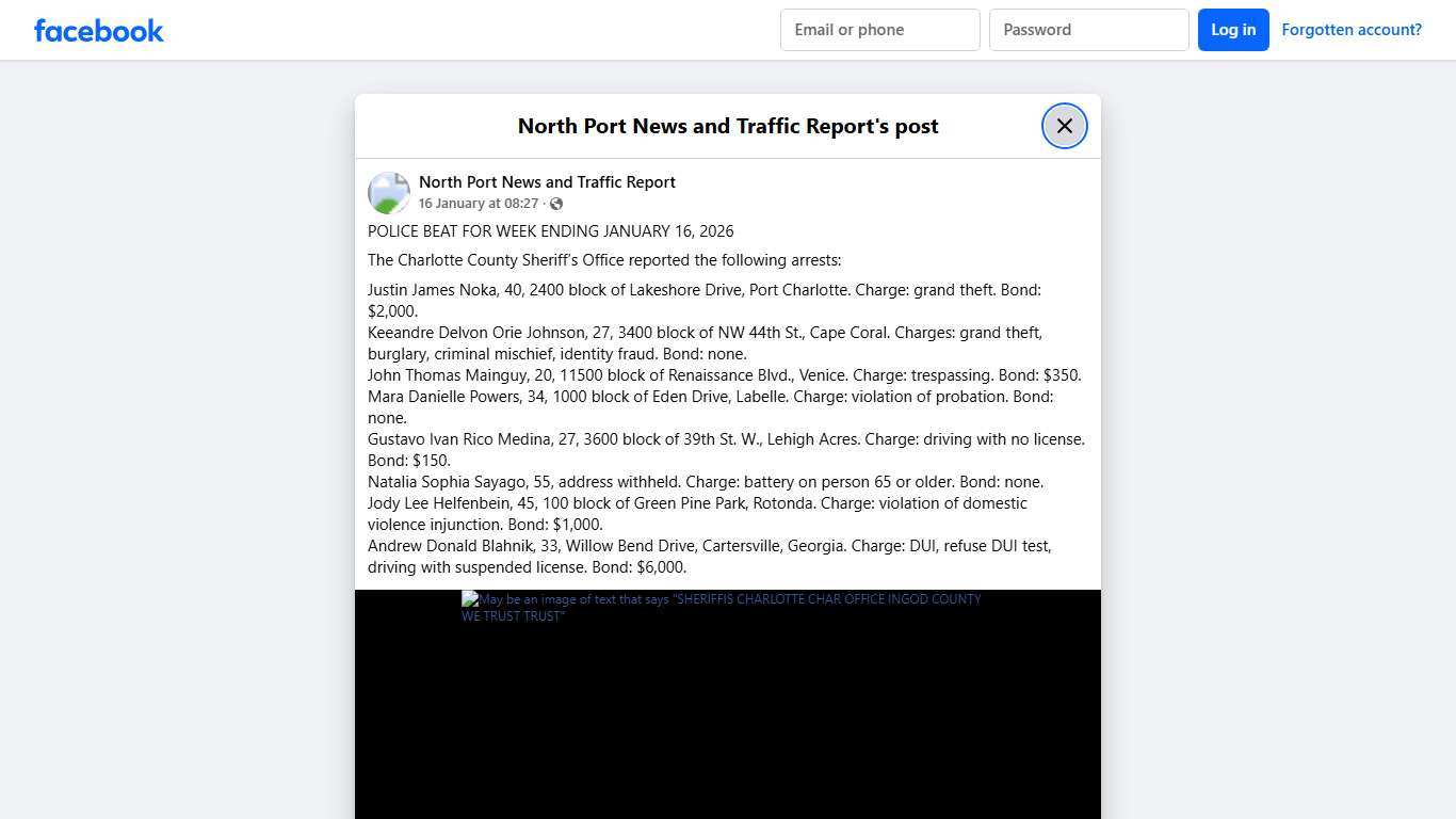 POLICE BEAT FOR WEEK... - North Port News and Traffic Report Facebook
